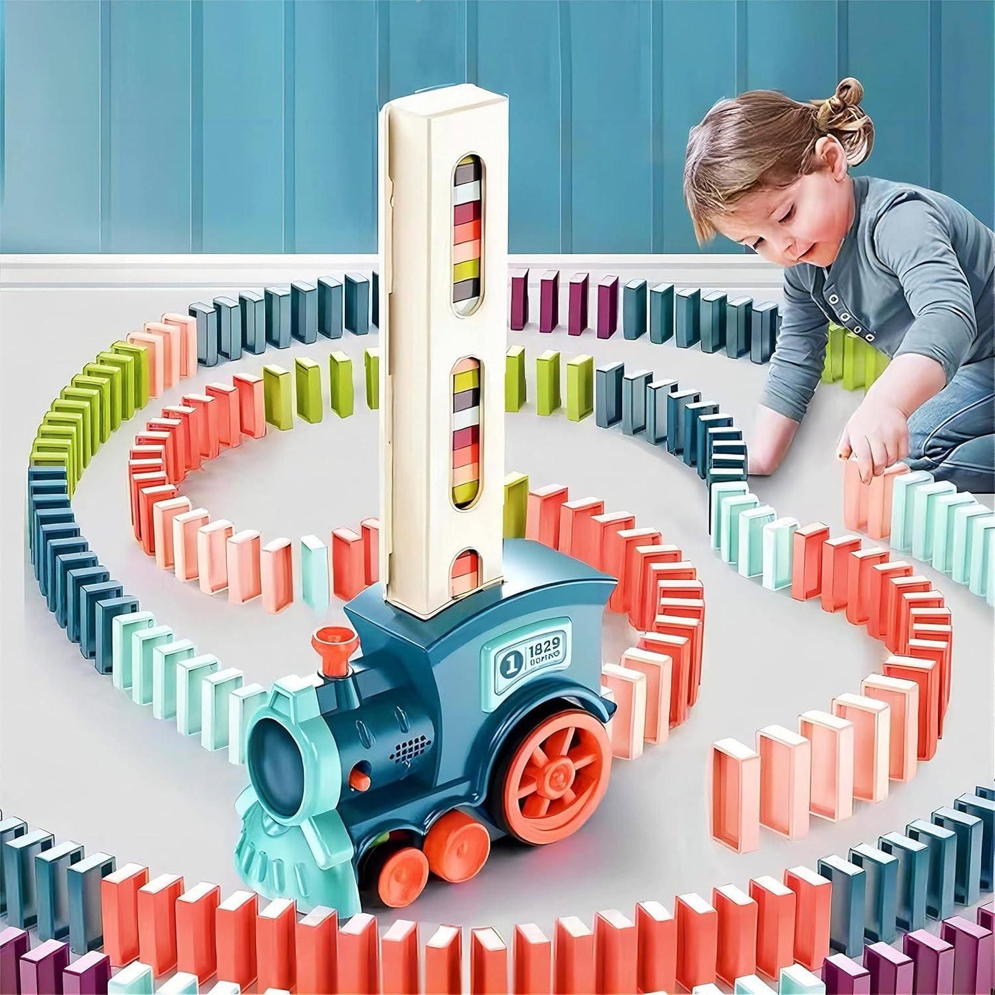 Train Toy Domino Set for Kids – BPA Free Plastic with Sound Effects & Automatic Domino Laying
