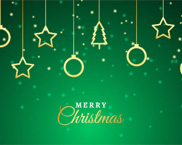 Decorative Christmas background with gold ornaments on a green background
